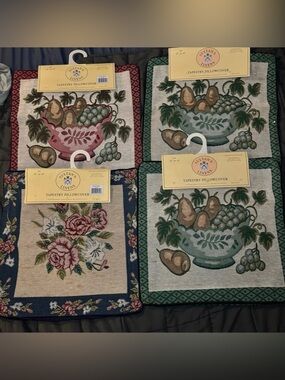 Sultan's Linens Tapestry Pillowcover Set Floral Green & Blue NWT